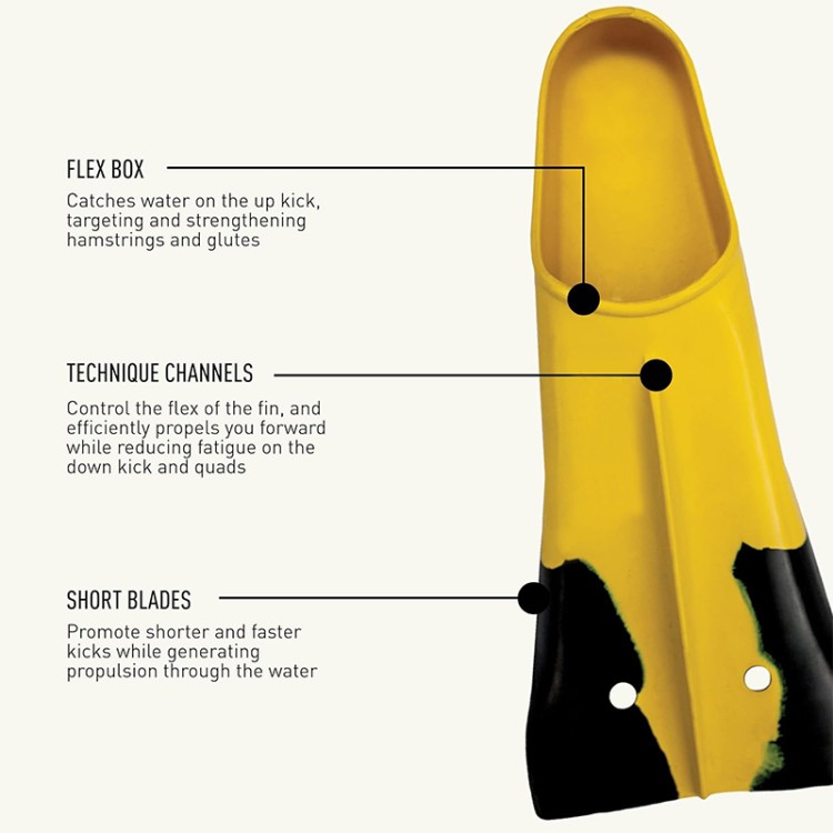 Yellow short blade training adult diving fins