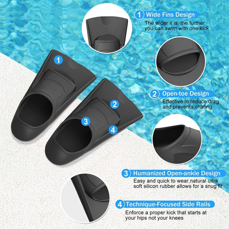 Wide fins dual channel drainage silicone adult diving fins