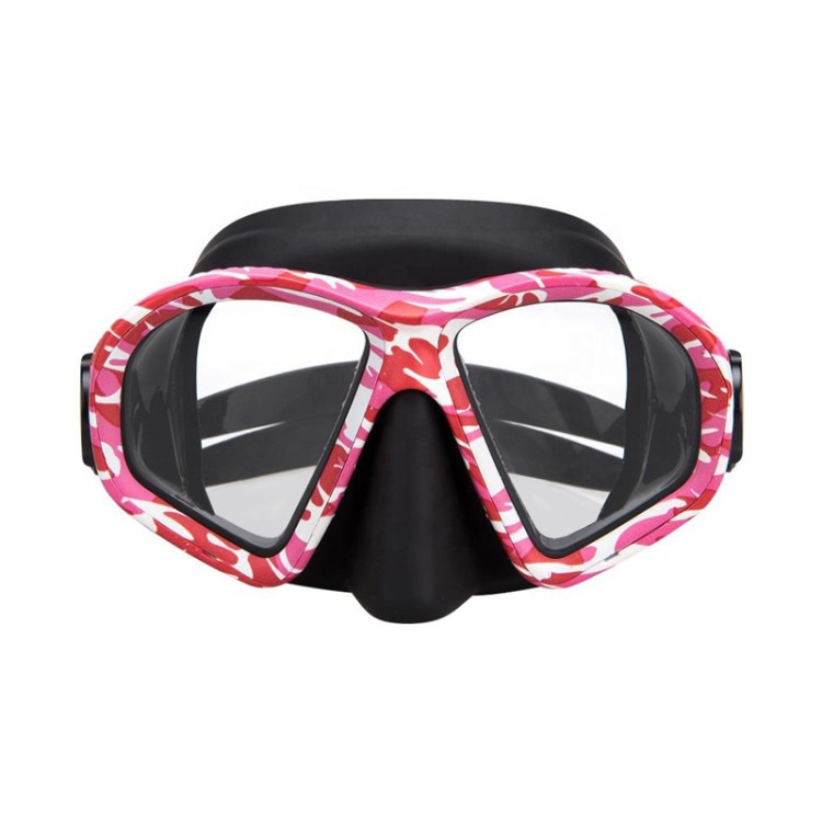 Camouflage frame tempered lens adult diving mask