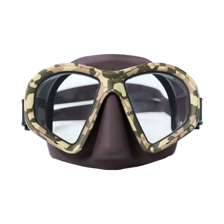 Camouflage frame tempered lens adult diving mask