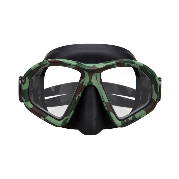 Camouflage frame tempered lens adult diving mask