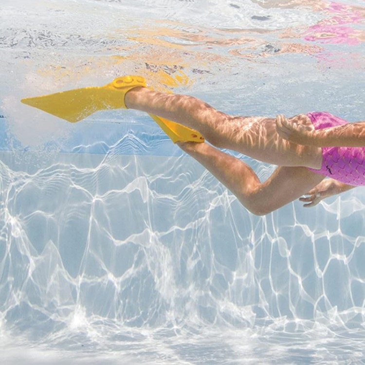Yellow soft rubber children's diving fins