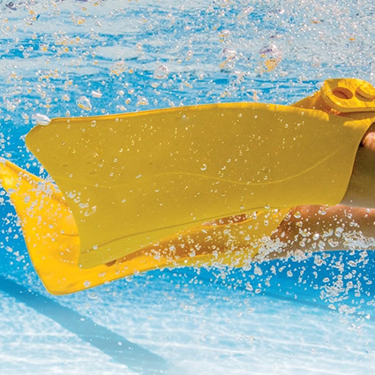 Yellow soft rubber children's diving fins