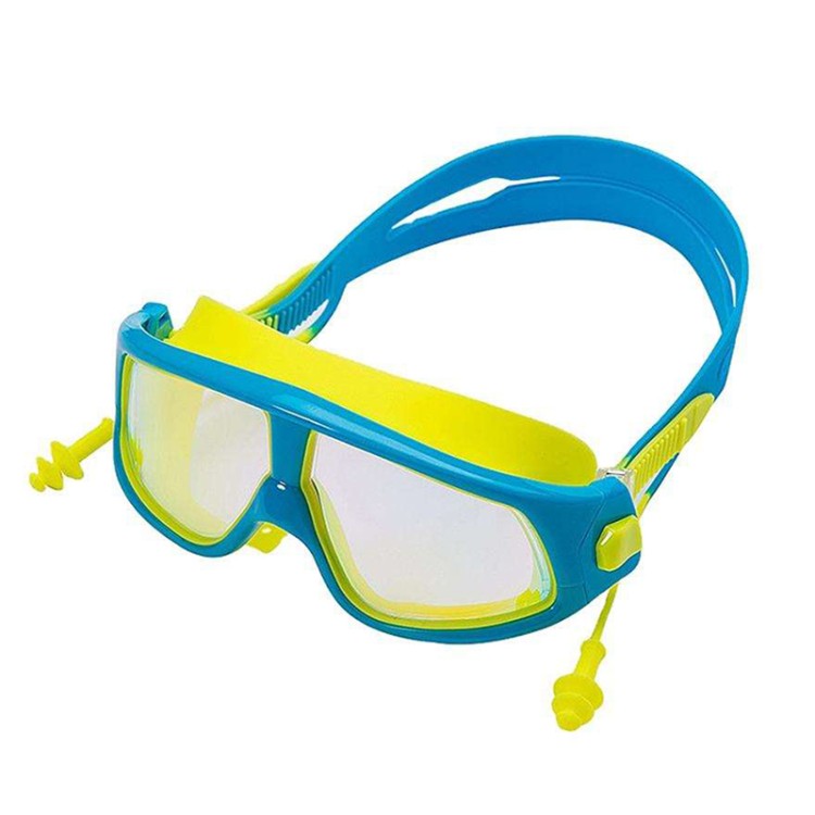 Large frame anti-fog children's swimming goggles with earplugs