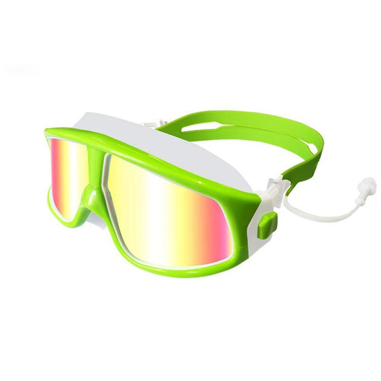 Large frame anti-fog children's swimming goggles with earplugs