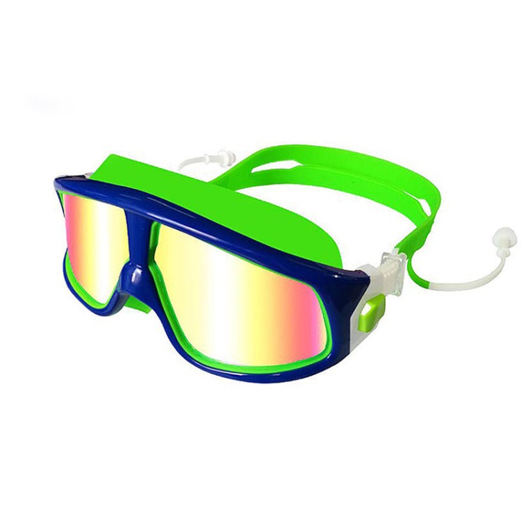Large frame anti-fog children's swimming goggles with earplugs